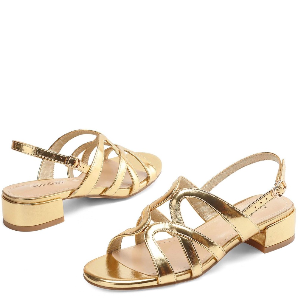 Women's Strappy Block Heel Sandals Gold Size 6 New With Tags